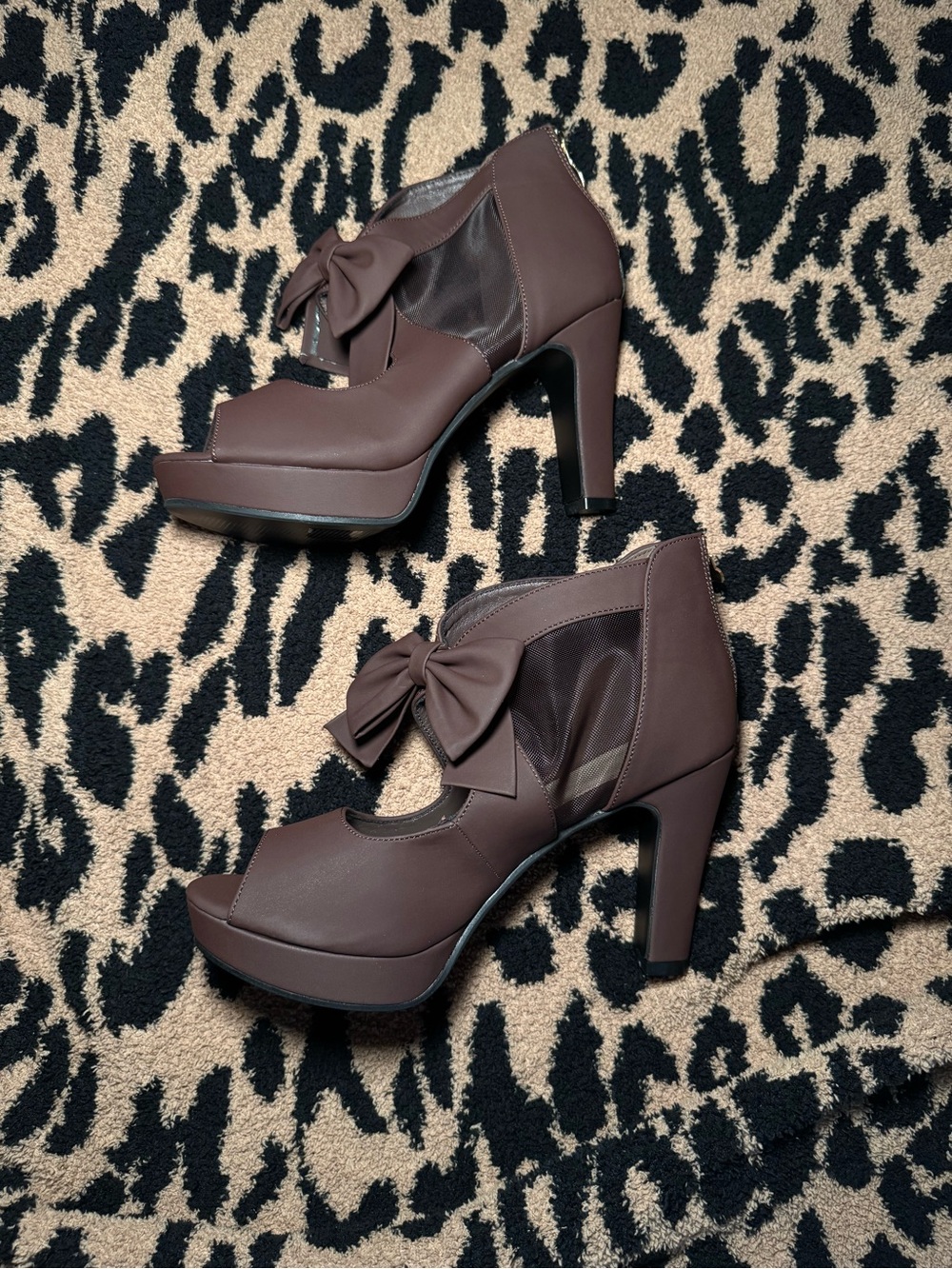 Brown Peep-Toe Bow High Heels
